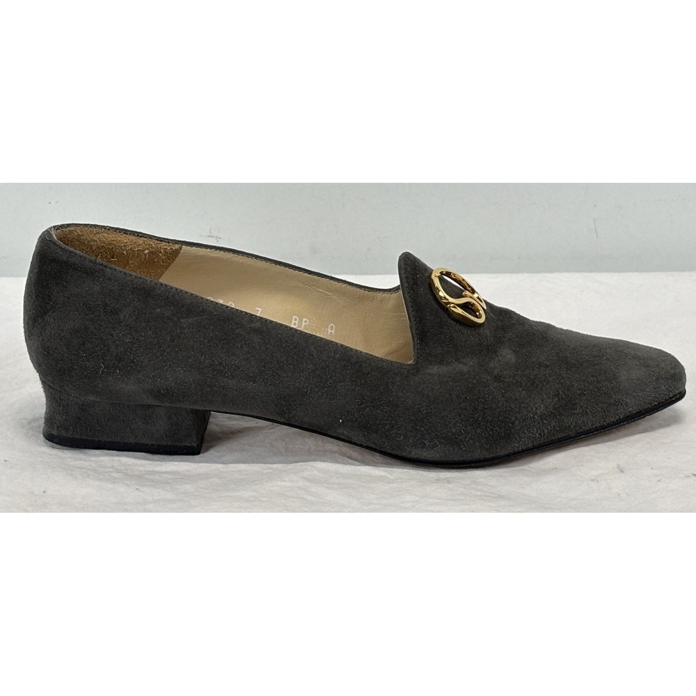 Vtg St. John Suede Pumps Women's 7 Grey Suede Logo Made In Italy Old Money